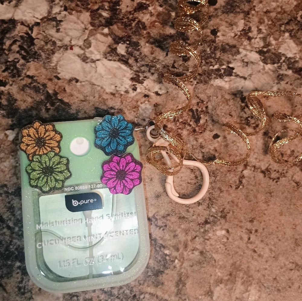 Floral Hand Sanitizer Set with Gold Spiral Keychains Custom-made Set - Picture 3 of 5